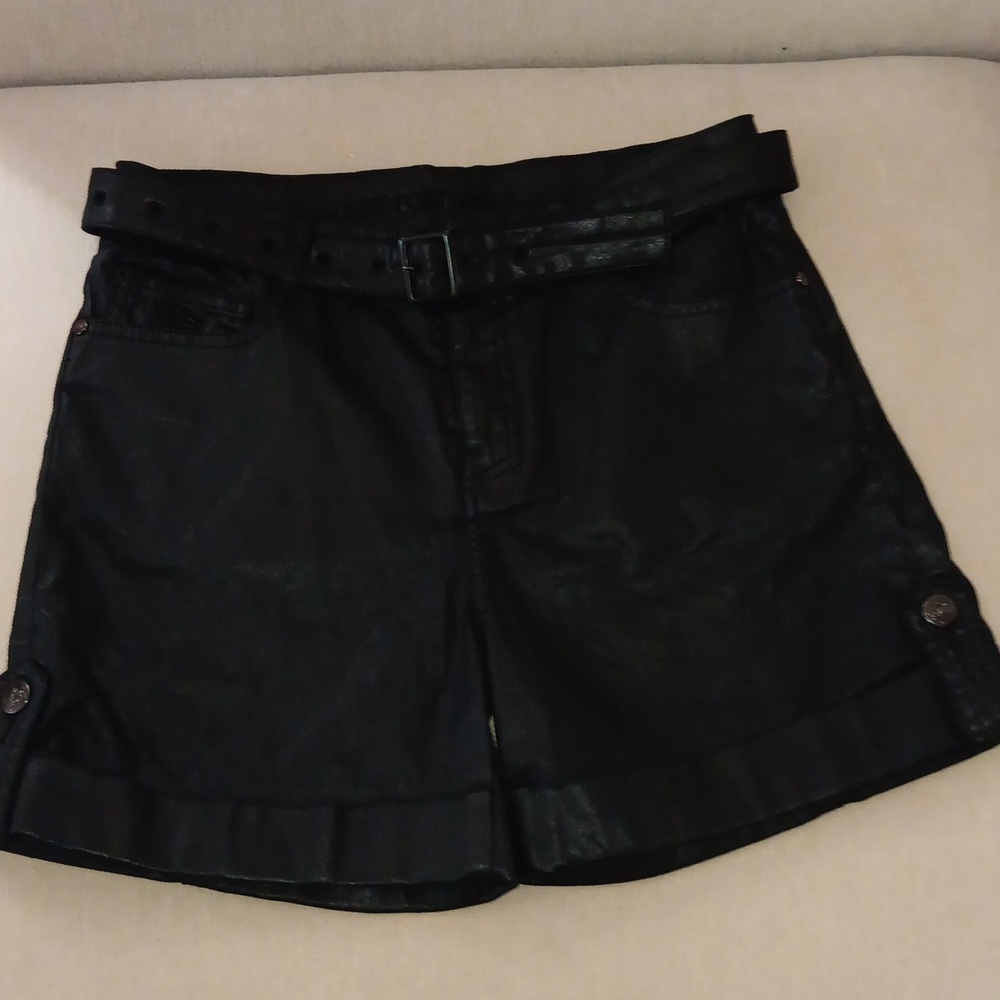 Anne Fontaine belted black waxed denim shorts NWOT